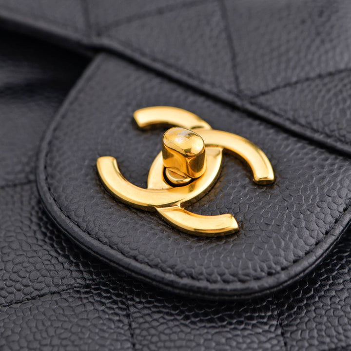 Preloved Chanel Jumbo Black Calfskin Caviar Double Flap Handbag