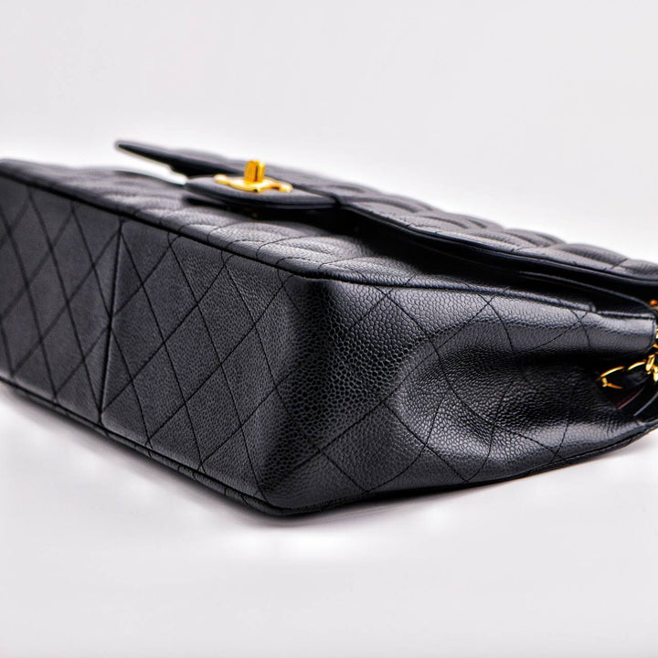 Second Hand Chanel Jumbo Black Calfskin Caviar Double Flap Bag