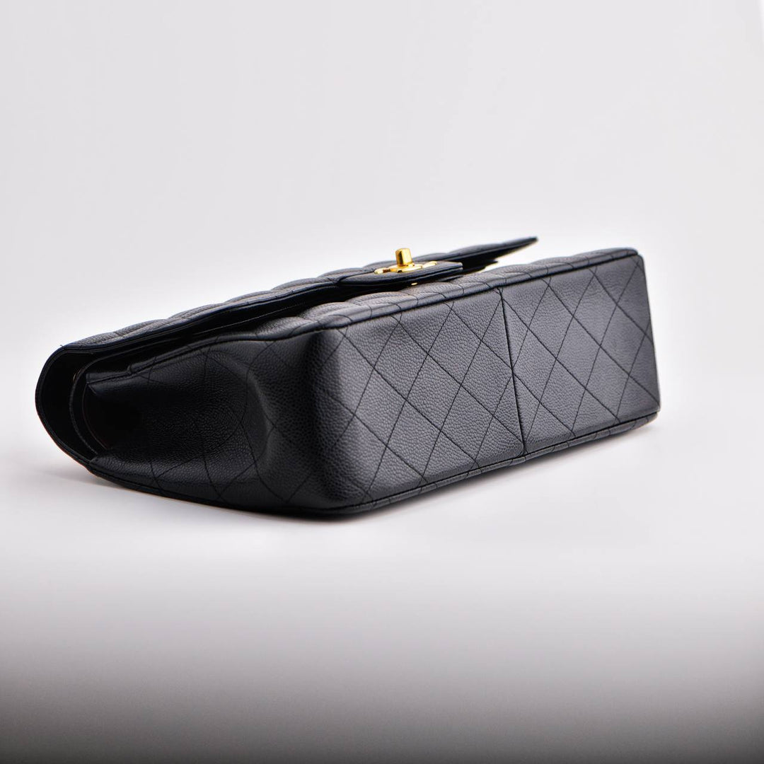 Used Chanel Jumbo Black Calfskin Caviar Double Flap Bag