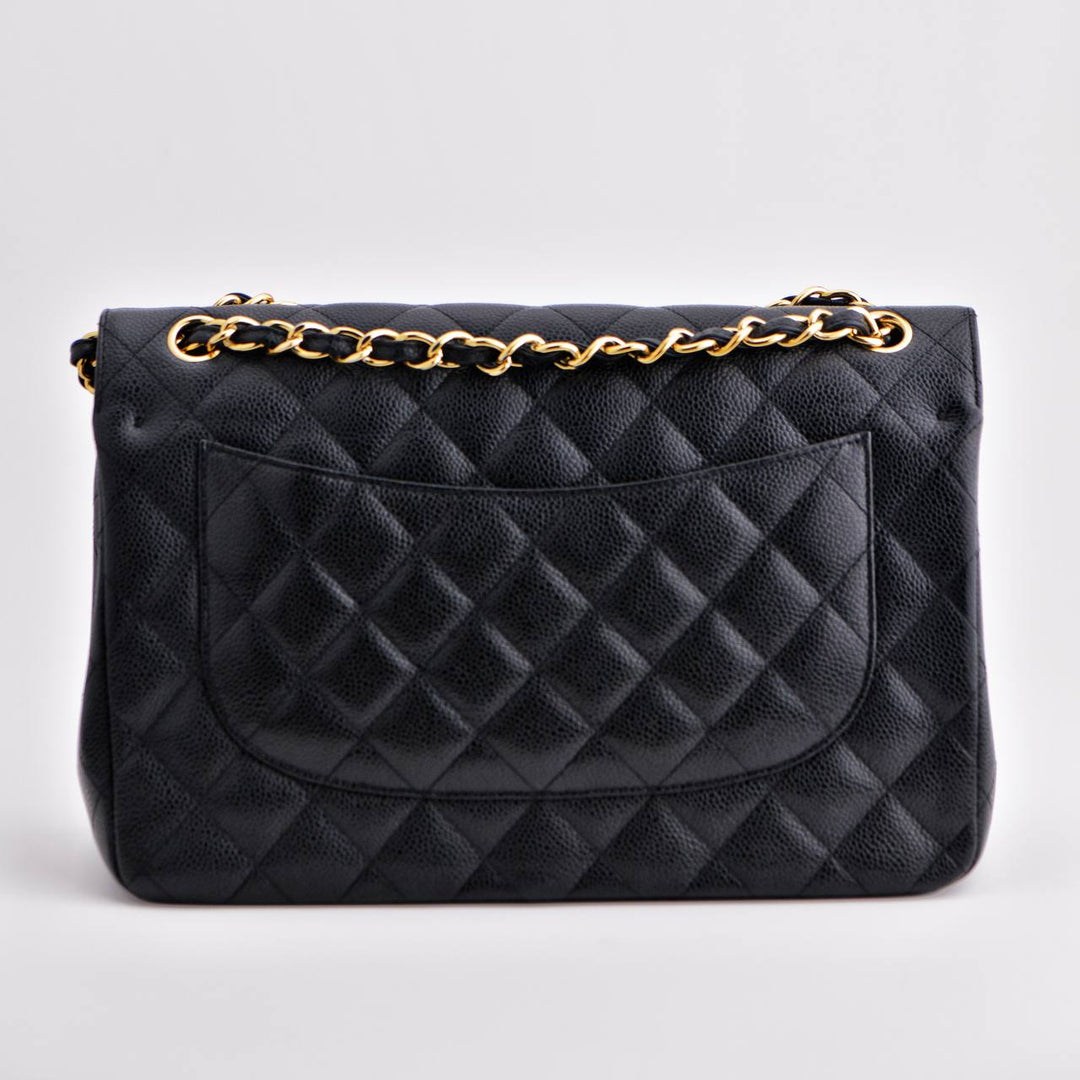 Used Chanel Jumbo Black Calfskin Caviar Double Flap Bag with GHW