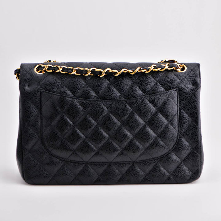 Used Chanel Jumbo Black Calfskin Caviar Double Flap Bag with GHW