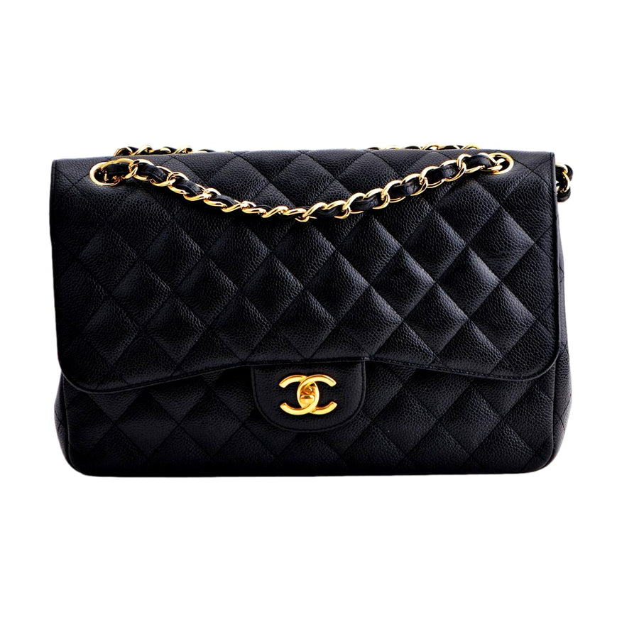 Preloved Chanel Jumbo Black Calfskin Caviar Double Flap Bag with GHW