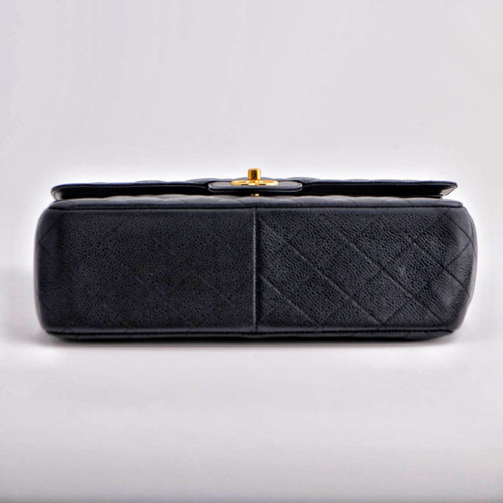 Preowned Chanel Jumbo Black Calfskin Caviar Double Flap Bag