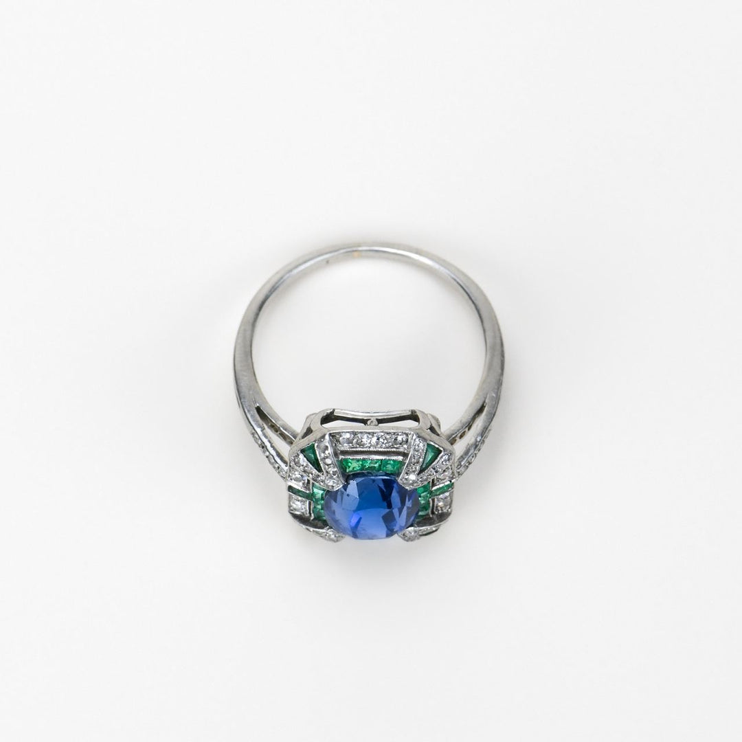 Second Hand Edwardian Platinum Sapphire Emerald Diamond Ring