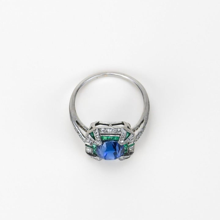 Second Hand Edwardian Platinum Sapphire Emerald Diamond Ring