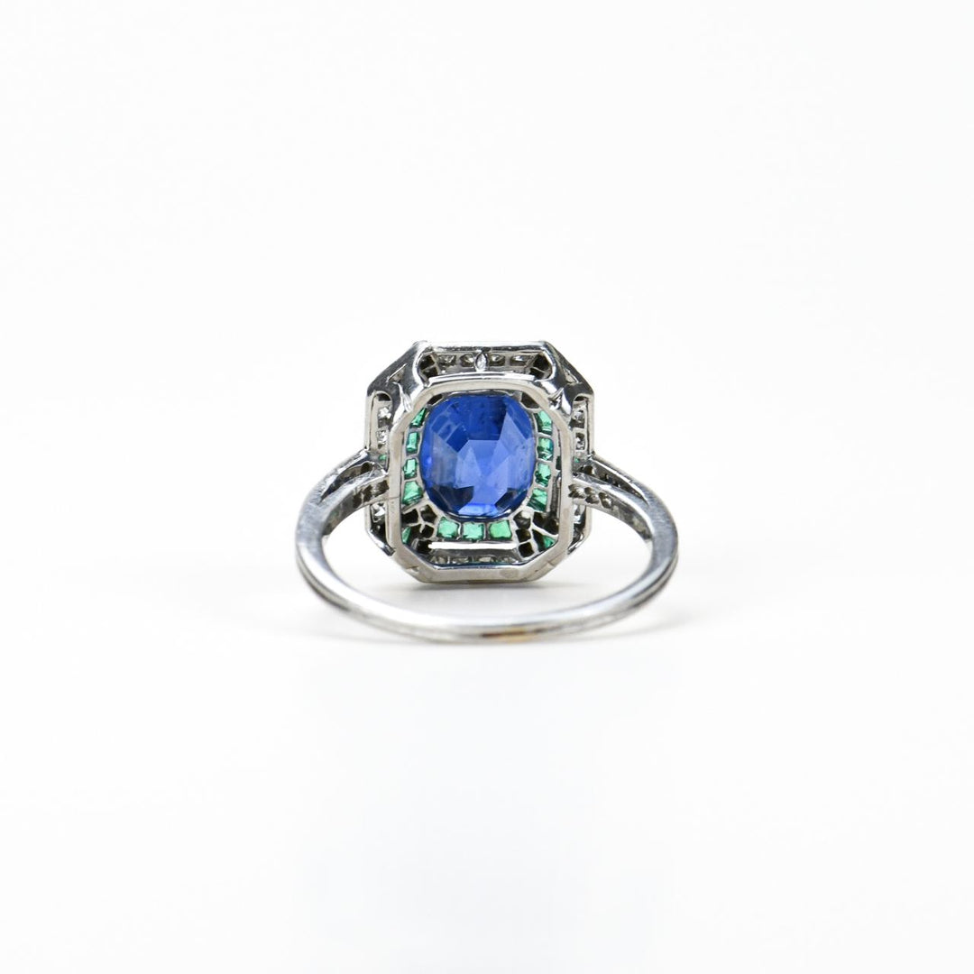 Used Edwardian Platinum Sapphire Emerald Diamond Ring