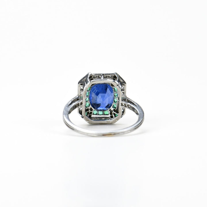 Used Edwardian Platinum Sapphire Emerald Diamond Ring