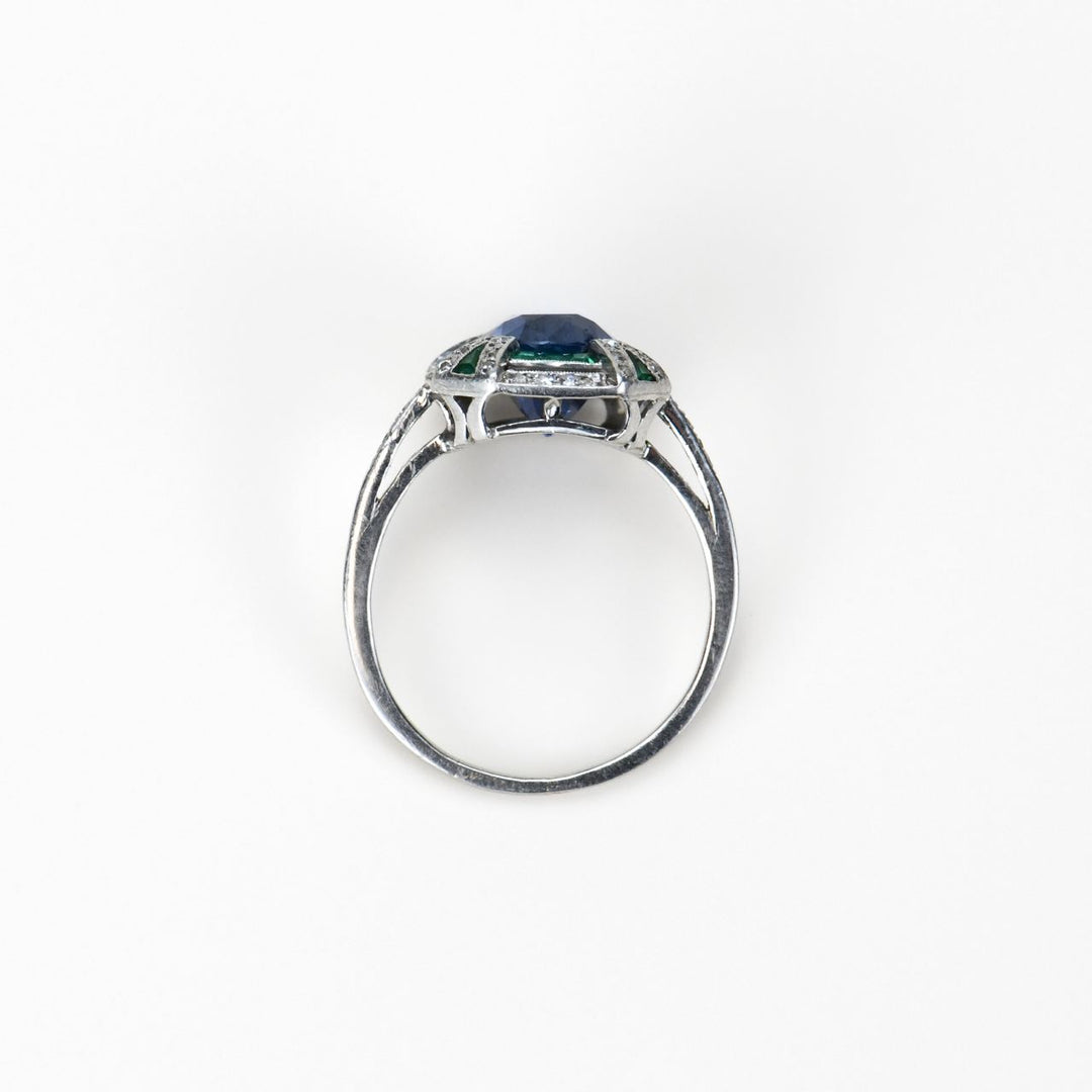 Preloved Edwardian Platinum Sapphire Emerald Diamond Engagement Ring