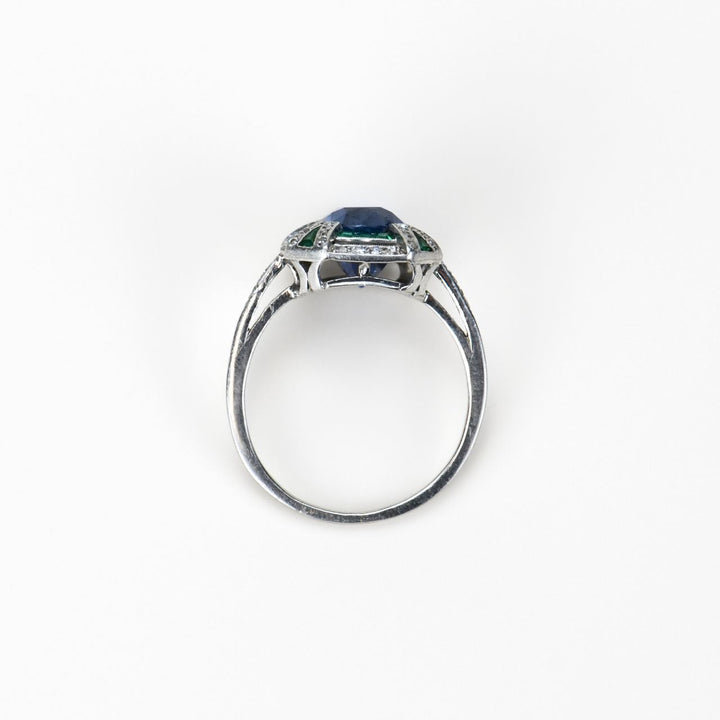 Preloved Edwardian Platinum Sapphire Emerald Diamond Engagement Ring