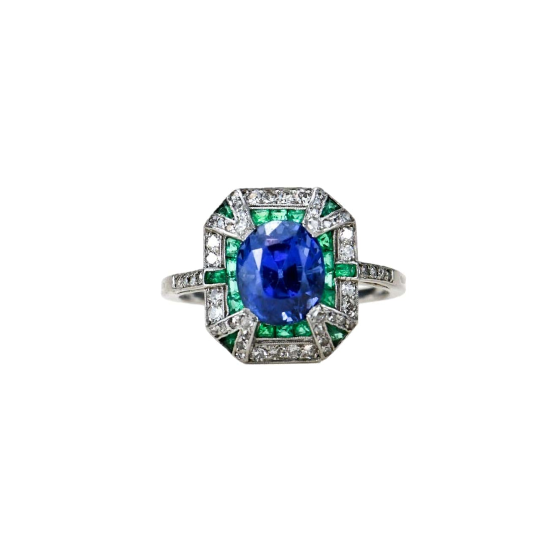 Preloved Edwardian Platinum Sapphire Emerald Diamond Ring
