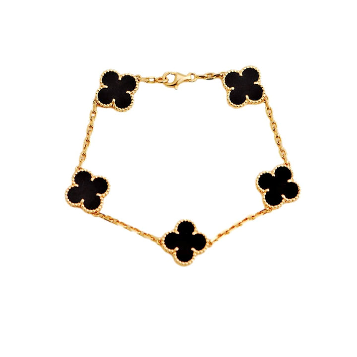 Van Cleef & Arpels Black Onyx Vintage Alhambra Yellow Gold Bracelet