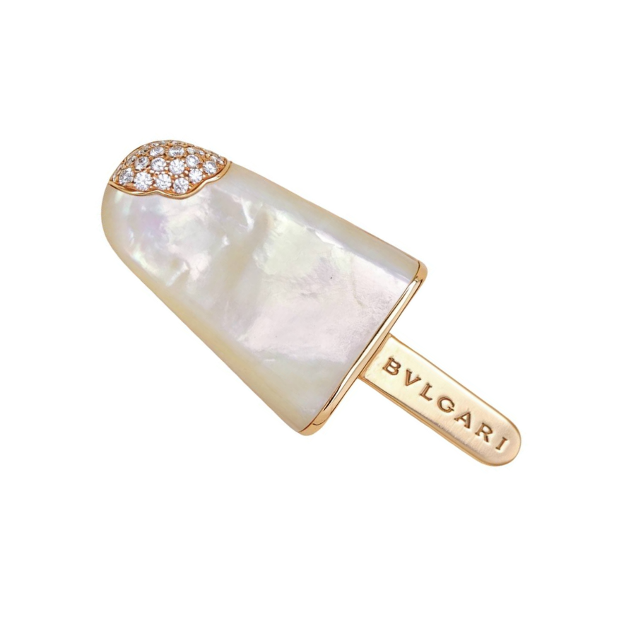 Preloved Authentic Bvlgari Gelati Brooch with Pavé Diamonds and Mother-of-Pearl 18k Rose Gold