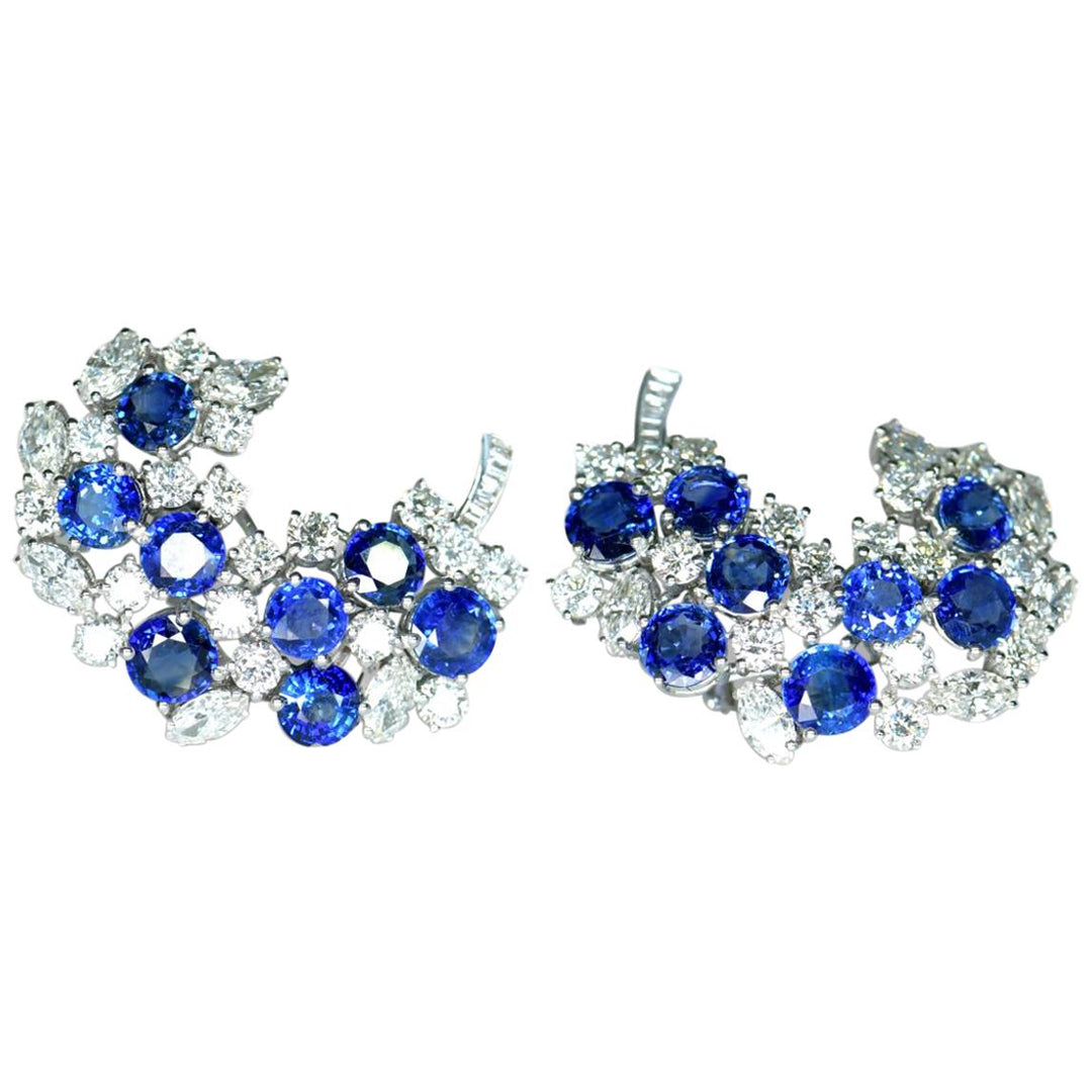 Pair of 18 Karat White Gold Sapphire and Diamond Earrings