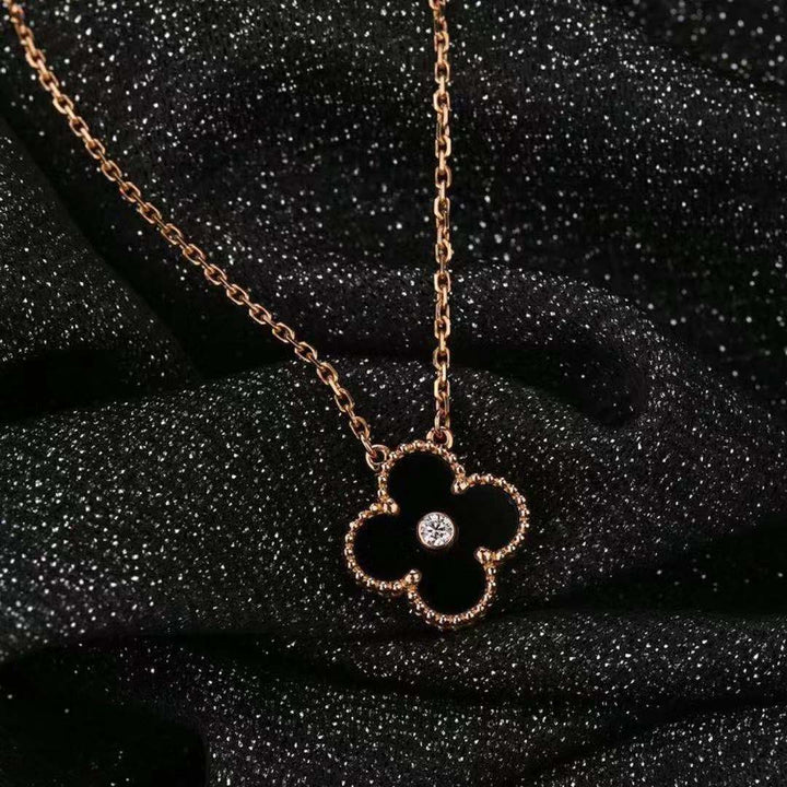 Van Cleef Alhambra 2016 Holiday Diamond Onyx Pendant Necklace