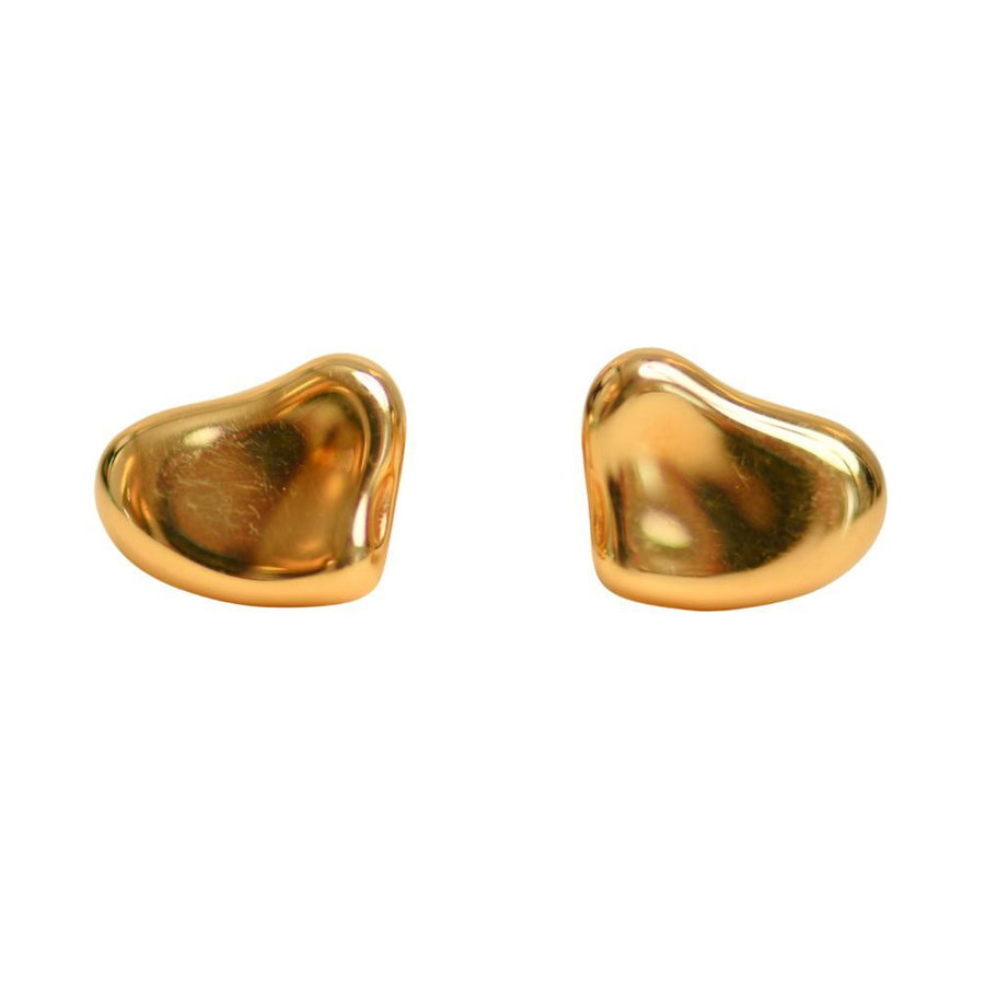 Preloved Tiffany & Co. Elsa Peretti Full Heart Stud Earrings 18K Yellow Gold