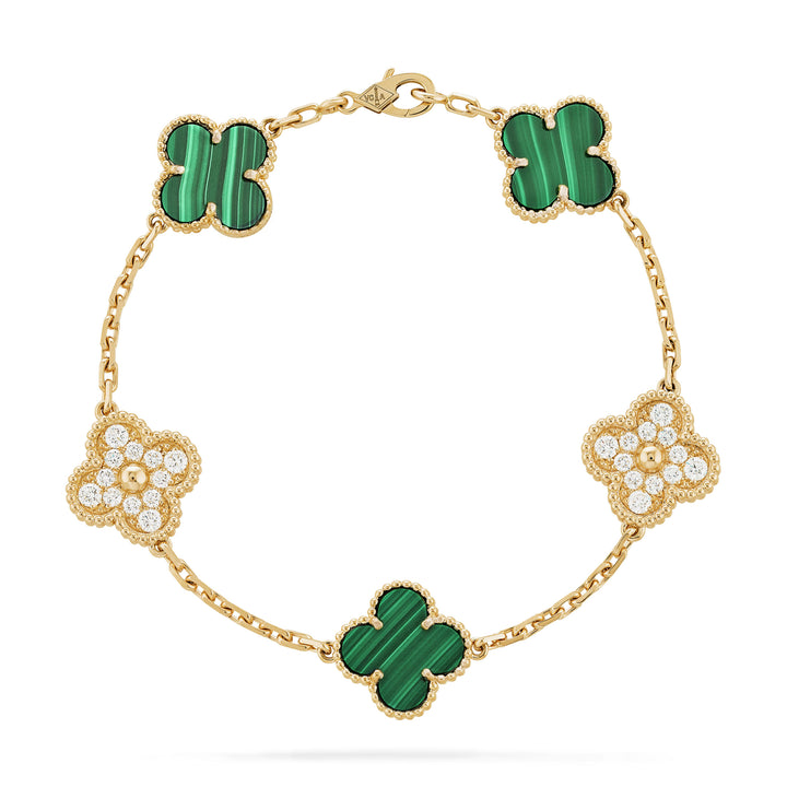 Van Cleef & Arpels Vintage Alhambra Malachite and Diamond Yellow Gold Bracelet