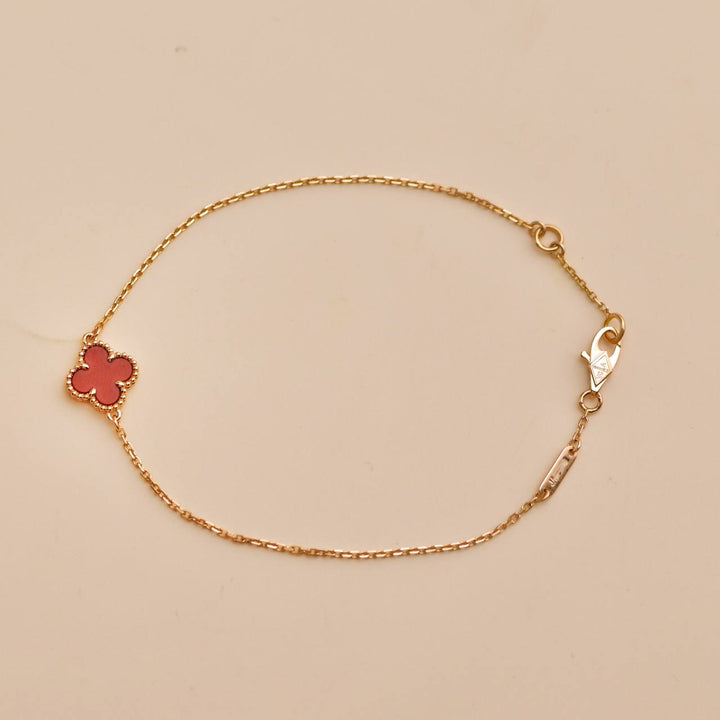 Preowned VCA Sweet Alhambra Carnelian 18K Rose Gold Bracelet