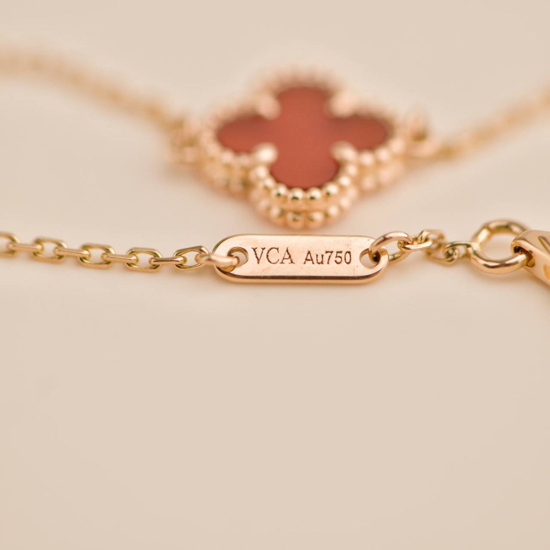 Used Van Cleef Sweet Alhambra Carnelian 18K Rose Gold Bracelet