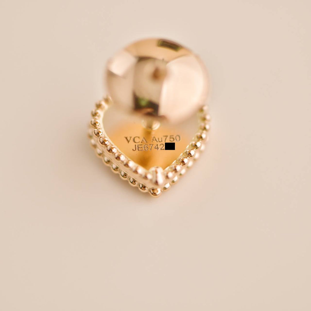 Van Cleef & Arpels Sweet Alhambra Carnelian Heart 18K Rose Gold Earrings