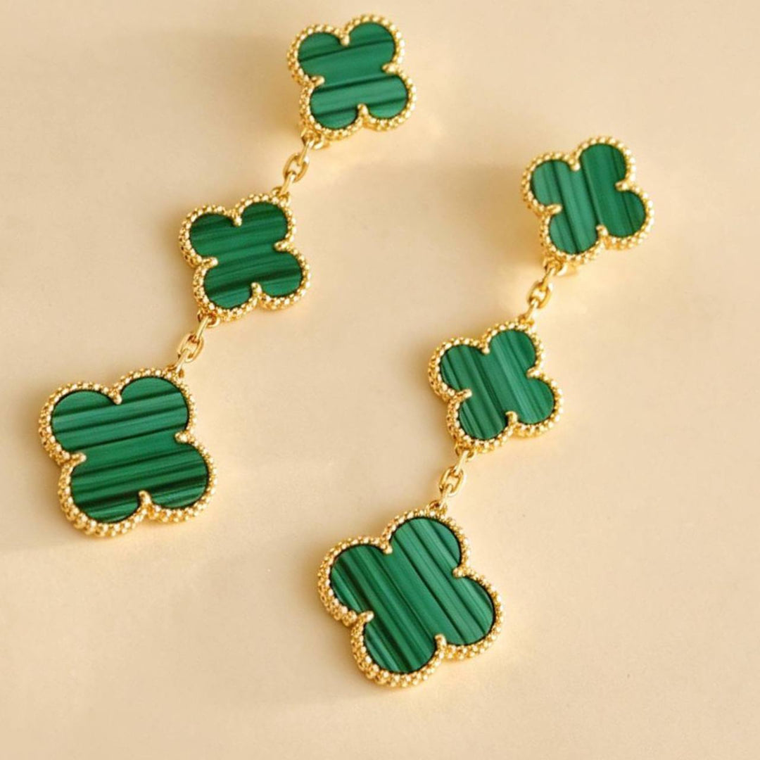 Second Hand Authentic VCA Magic Alhambra Malachite 3 Motifs Earrings