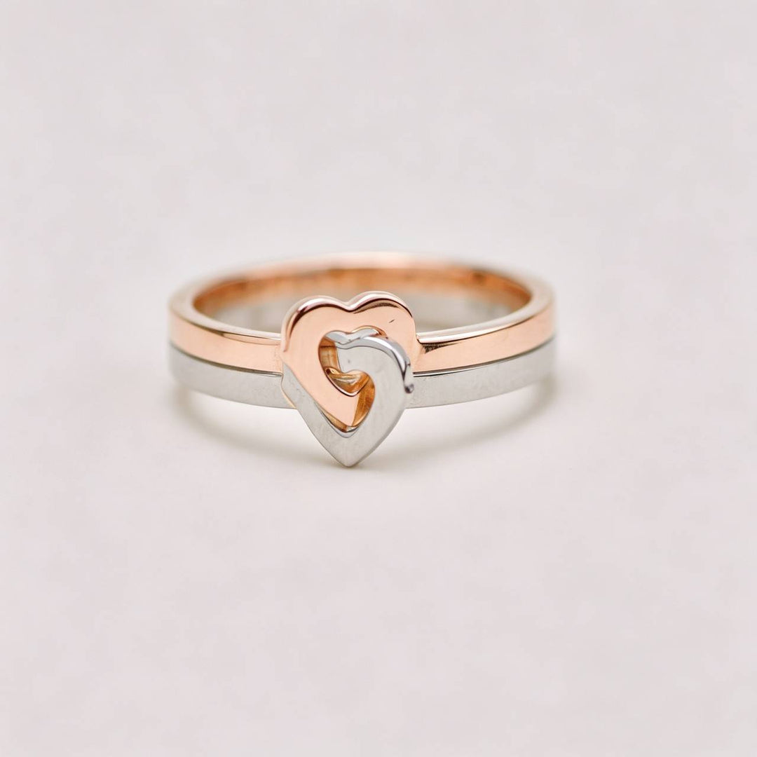 Second Hand Authentic Full set Cartier Double Heart Ring 18K White Rose Gold Size 52