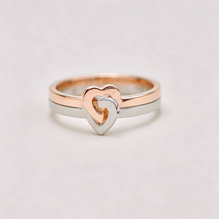 Second Hand Authentic Full set Cartier Double Heart Ring 18K White Rose Gold Size 52