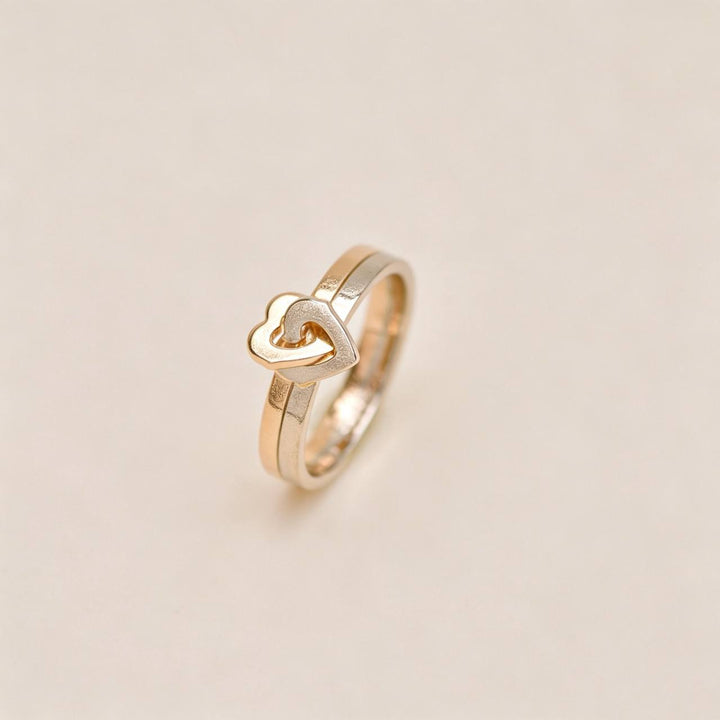 Used Authentic Full set Cartier Double Heart Ring 18K White Rose Gold Size 52