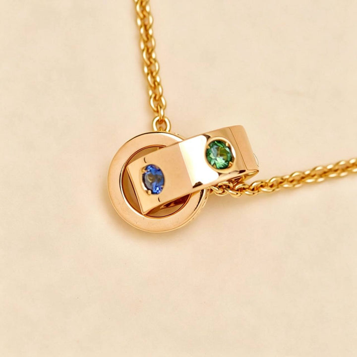 Used Authentic Bvlgari Roman Sorbet Pendant Necklace Sapphire Tsavorite 18K Rose Gold