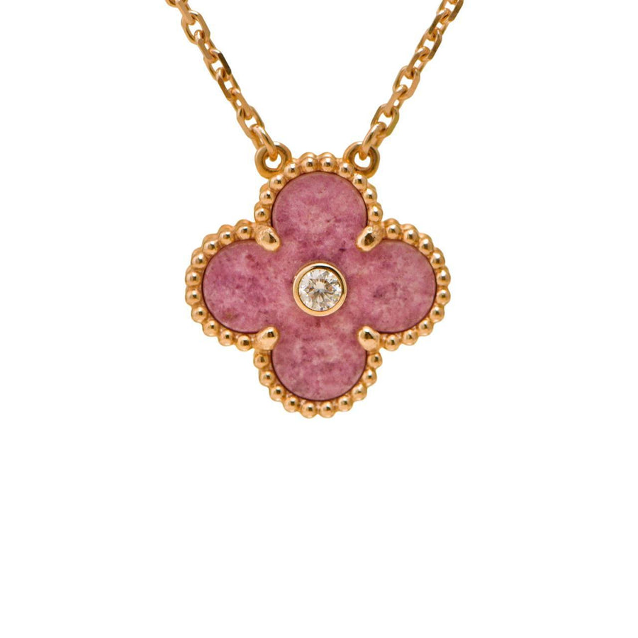 Preloved Authentic Van Cleef & Arpels Alhambra 2021 Holiday Pendant Rhodonite Diamond 18K Rose Gold