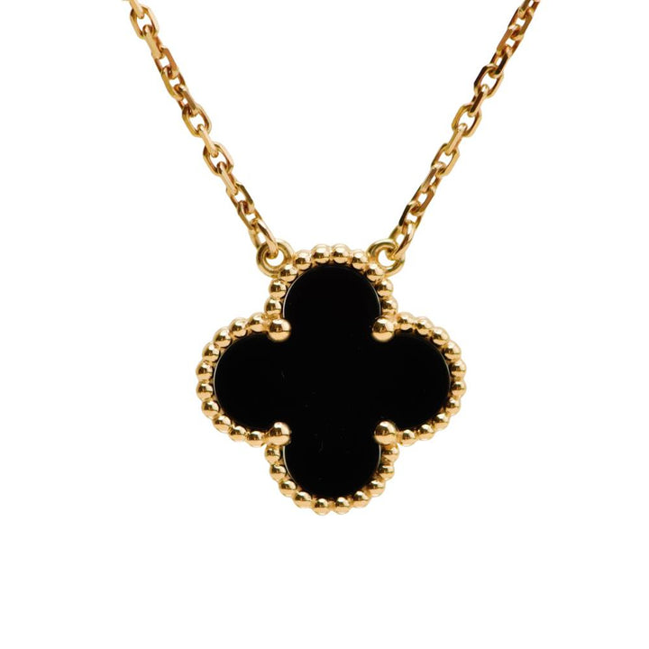 Preloved Authentic Van Cleef & Arpels Vintage Alhambra Pendant Necklace Onyx 18K Yellow Gold