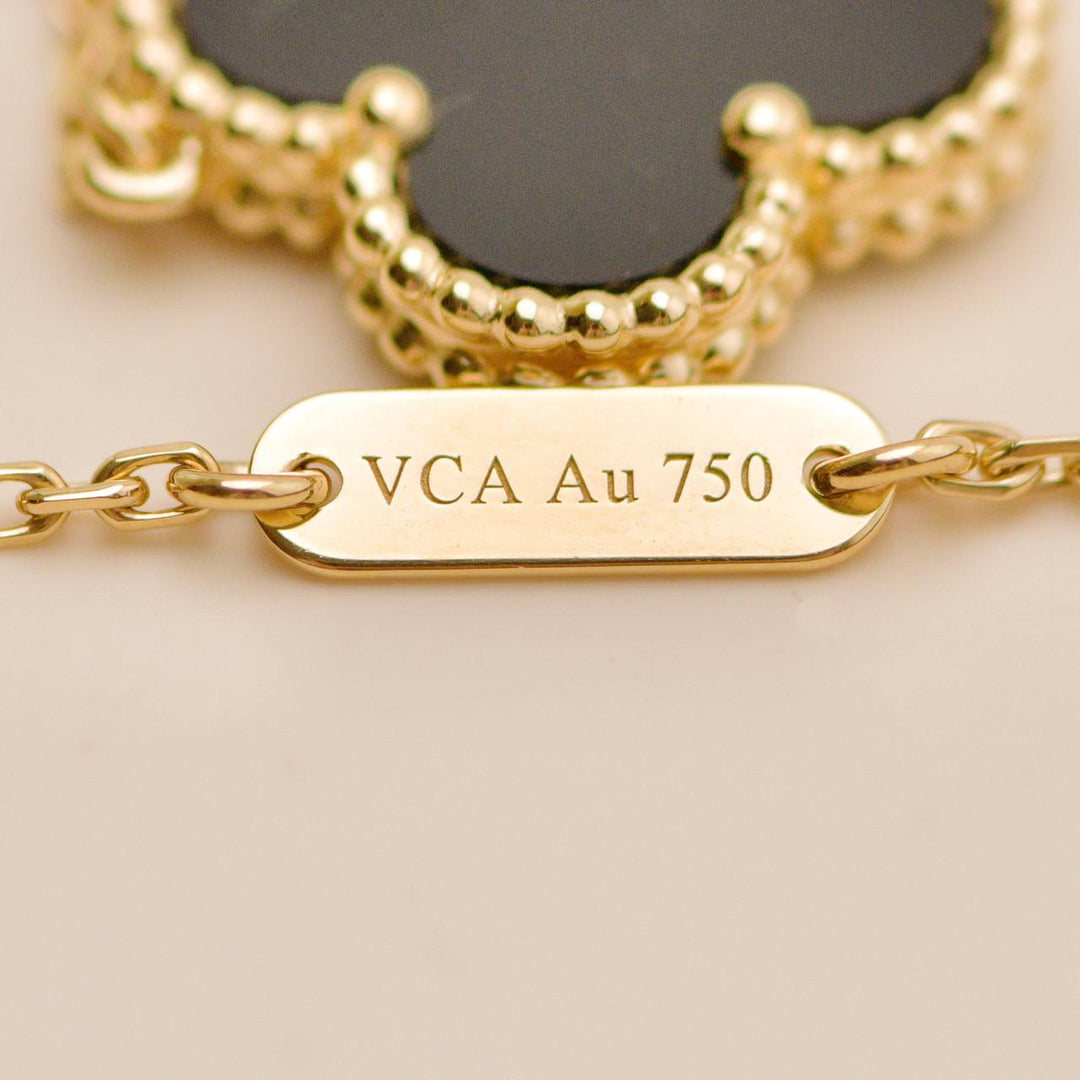 Used Authentic Van Cleef & Arpels Vintage Alhambra Pendant Necklace Onyx 18K Yellow Gold