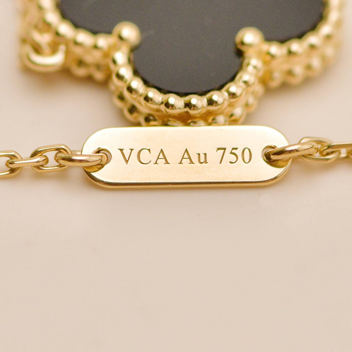 Used Authentic Van Cleef & Arpels Vintage Alhambra Pendant Necklace Onyx 18K Yellow Gold