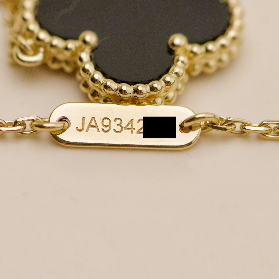 Authentic Preowned Van Cleef Vintage Alhambra Pendant Necklace Onyx 18K Yellow Gold