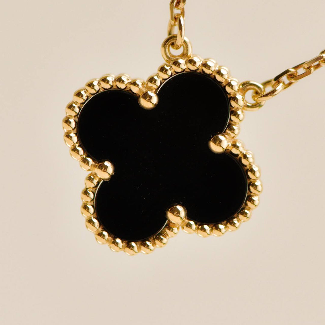 Authentic Second Hand Van Cleef Vintage Alhambra Pendant Necklace Onyx 18K Yellow Gold