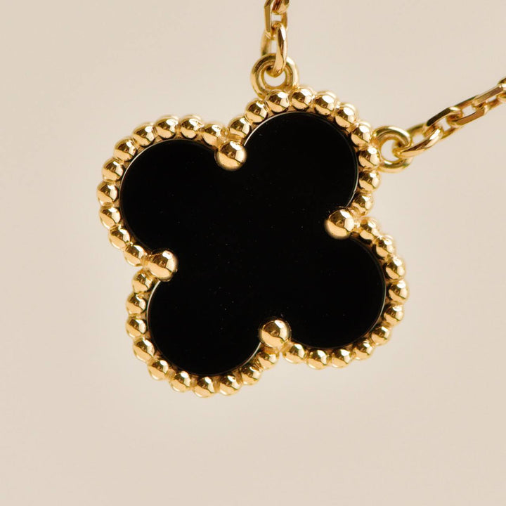 Authentic Second Hand Van Cleef Vintage Alhambra Pendant Necklace Onyx 18K Yellow Gold