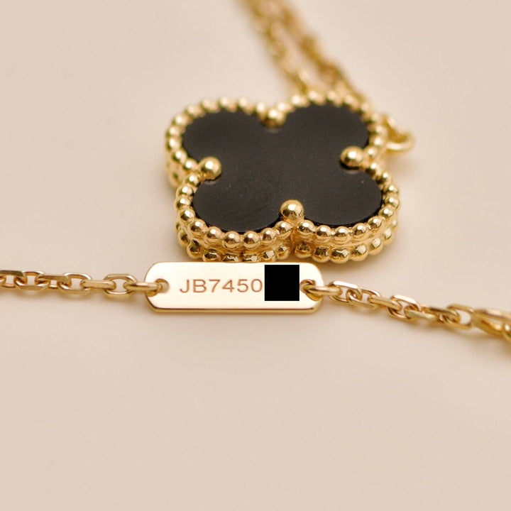 Preowned Authentic Van Cleef Vintage Alhambra Onyx 18K Yellow Gold Pendant Necklace
