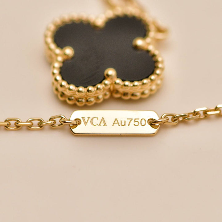 Used Authentic Van Cleef Vintage Alhambra Onyx 18K Yellow Gold Pendant Necklace