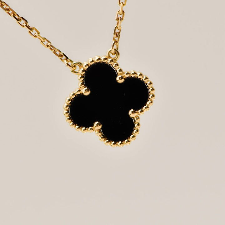 Preloved Authentic VCA Vintage Alhambra Onyx 18K Yellow Gold Pendant Necklace