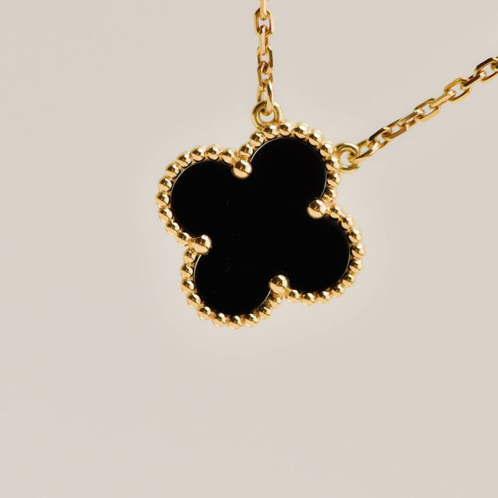 Preowned Authentic VCA Vintage Alhambra Onyx 18K Yellow Gold Pendant Necklace
