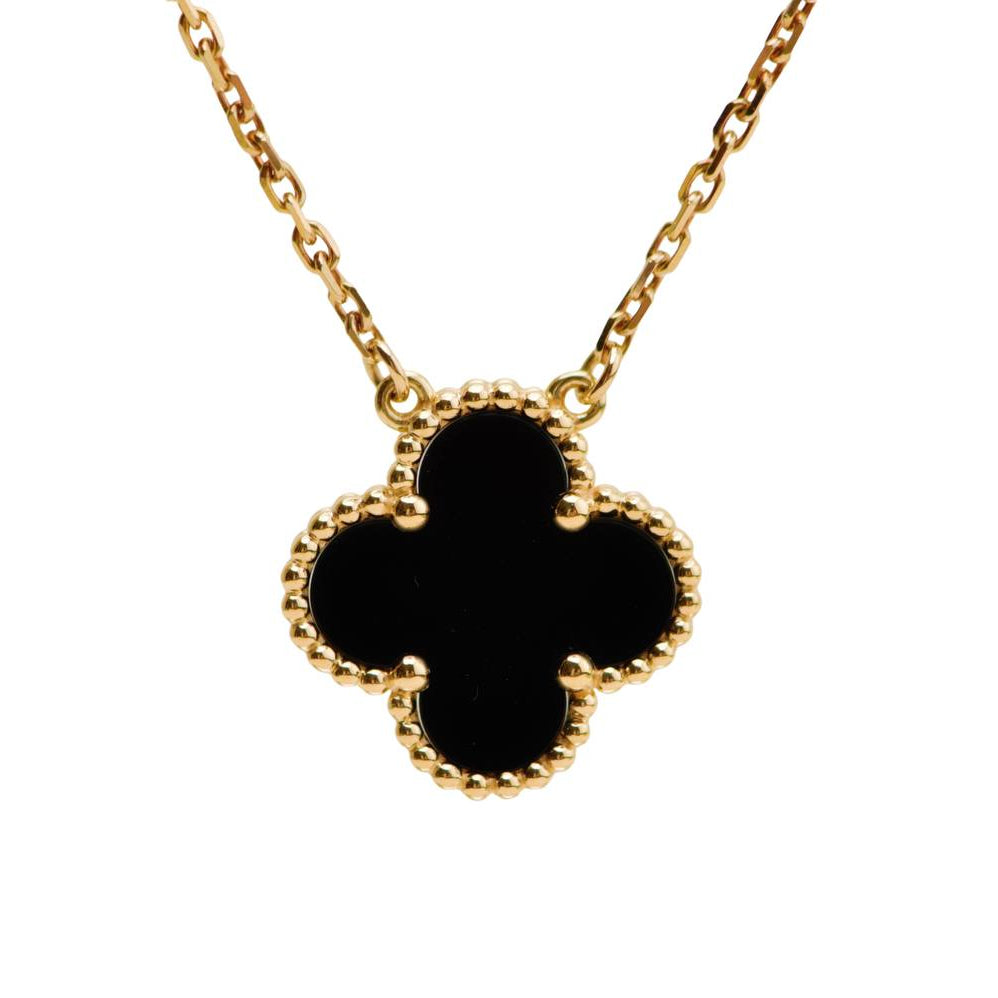 Preloved Authentic Van Cleef & Arpels Vintage Alhambra Onyx 18K Yellow Gold Pendant Necklace