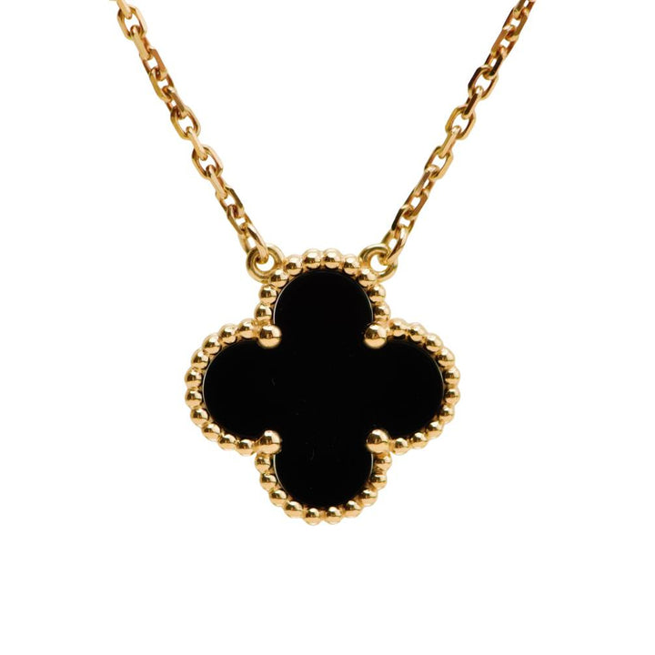 Preloved Authentic Van Cleef & Arpels Vintage Alhambra Onyx 18K Yellow Gold Pendant Necklace