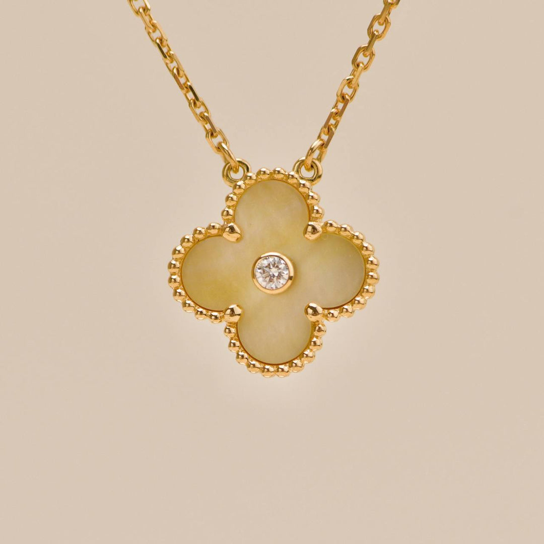 Preloved Authentic VCA 2018 Holiday Pendant Golden Mother of Pearl Diamond 18K Yellow Gold
