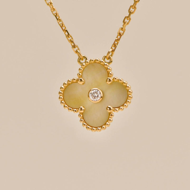 Preloved Authentic VCA 2018 Holiday Pendant Golden Mother of Pearl Diamond 18K Yellow Gold