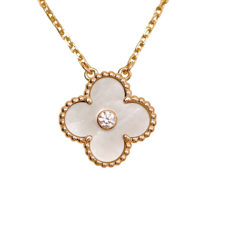 Preloved Authentic Van Cleef & Arpels Alhambra 2012 Holiday Necklace Diamond Mother of Pearl