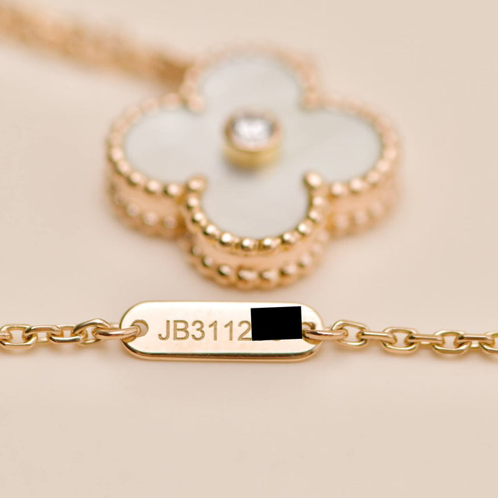 Preowned Authentic VCA Alhambra 2012 Holiday Necklace Diamond Mother of Pearl
