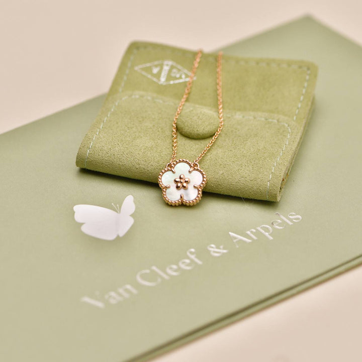 Preowned Authentic Van Cleef & Arpels Lucky Spring Plum Blossom Pendant Mother of Pearl 18K Rose Gold