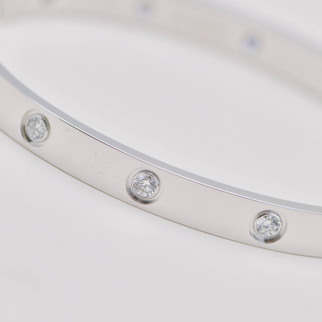 Preowned Authentic Cartier Love Bracelet Classic Model 10 Diamond 18K White Gold