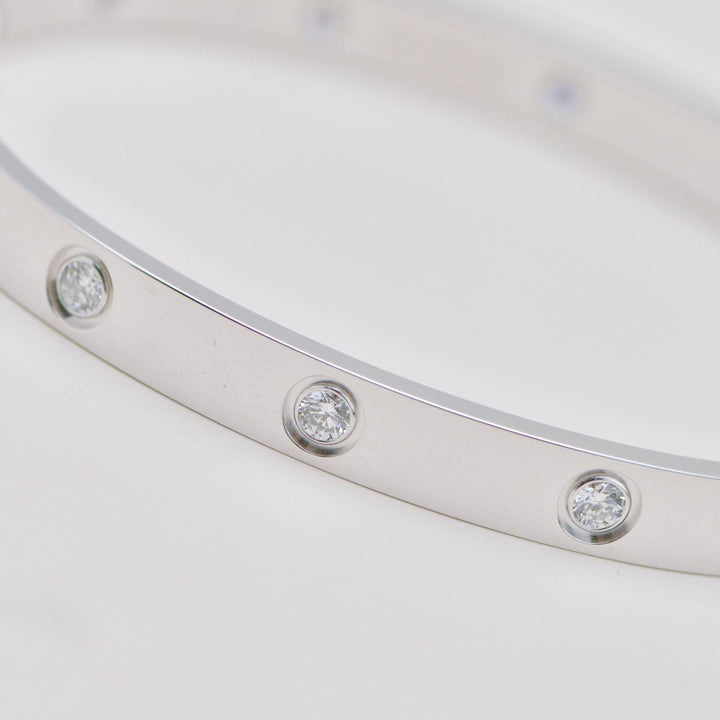 Preowned Authentic Cartier Love Bracelet Classic Model 10 Diamond 18K White Gold