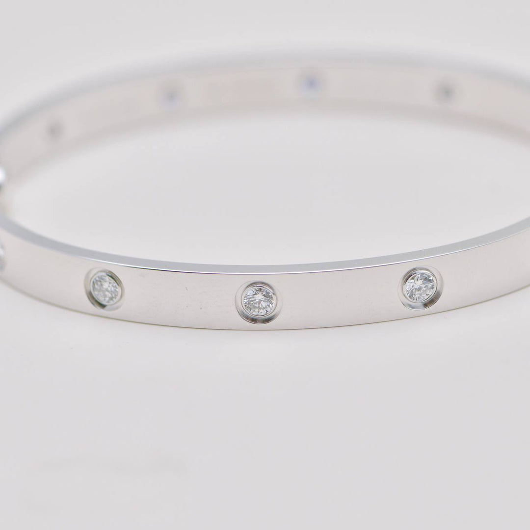 Second Hand Authentic Cartier Love Bracelet Classic Model 10 Diamond 18K White Gold