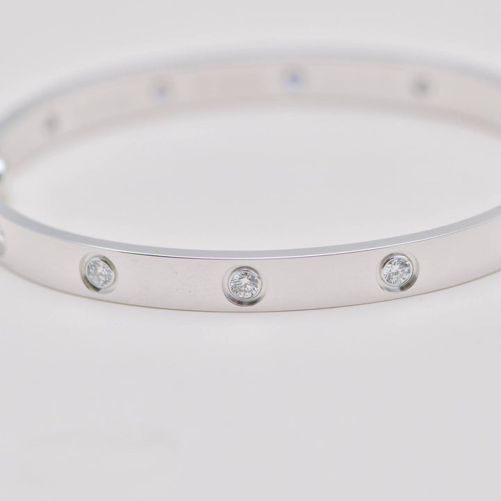 Second Hand Authentic Cartier Love Bracelet Classic Model 10 Diamond 18K White Gold